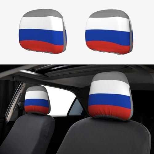 LXqlSS Auto-Kopfstützenbezüge mit russischer Flagge, 2 Stück, atmungsaktiv und elastisch, Autositz-Zubehör