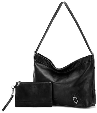 Chase Chic Handtasche Damen，Leder umhängetasche Shopper Mode Hobo Taschen,Damen Henkeltasche und Geldbeutel Set für Arbeit und Reisen Schwarz