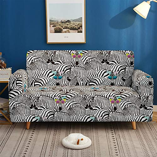 Sofa Überzug Zebra High Stretch Sofabezug Moderne Universal Sofaüberwurf Jacquard Elastische Sofahusse Für Wohnzimmer Protector rutschfest Für Hunde Haustiere