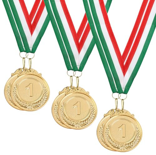 VEGCOO 6 Stück Medaillen aus Metall, Medaillen für Kinder, Goldmedaillen Silber Bronze, Winner Medaillen für Kinder mit Nackenbändern für Partys, Schulsport, Wettbewerbe (D)