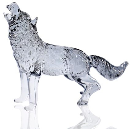 DLXK Kristallglas-Tierfigur, heulender Wolf, mundgeblasenes Glas, Tierskulptur, Sammlerstück, Briefbeschwerer (grau)