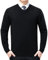 FULIER Men's V-Neck Jumper Cashmere Knitted Pullover Casual Long Sleeve Sweater Basic Sweatshirt Winter Jumper (Black, M)