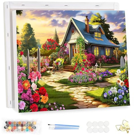 MEIYUDA Peinture par Numero Adulte avec Cadre, Maison des fleurs colorée Kit de Peinture à l'Huile sur Toile par Numéro, Débutants Peinture Acrylique Pigmentée, Decoration Maison Cadeau 40x30cm
