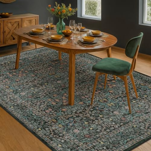 Hazo Haus William Morris Gewebter Waschbarer Teppich, 15,2 x 22,9 cm, Dunkelgrün