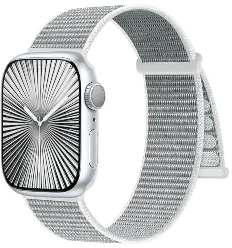 Ynitec Nylon Cinturino Sport Compatibile con Cinturino Apple Watch 41mm 40mm 38mm 42mm, Cinturino Intrecciato Morbido e Traspirante per iWatch Series 10 9 8 7 6 5 4 3 2 1 SE Ultra, Bianca