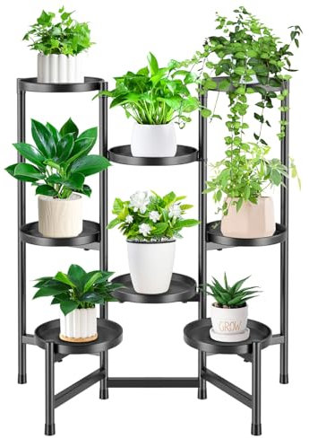 VeyFolzin.st 8 Etagen Metall Pflanzenständer Blumentopfständer, Blumenhocker Garten für Innen Außen, Blumenregal Regal Balkon Pflanzenregal Deko Pflanzentreppe Indoor Outdoor (Black)