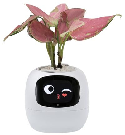 Odpaltoy Smart Plant Pot with Expression, AI Smart Planter Robot for Indoor Decoration, Includes Water/Light/Temperature Sensor, White