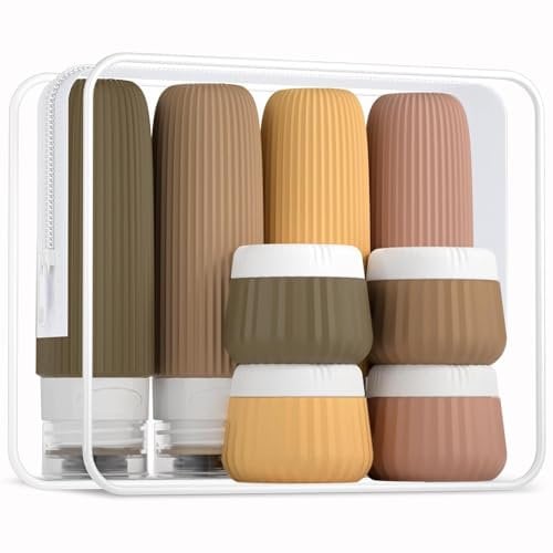 Kit Voyage Produit Toilette, Flacons de Voyage en Silicone, Flacon Voyage Rechargeable et Étanche Contenant Voyage Set de Bouteilles de Voyage 14 Pièces avec Trousse de Toilette (Coloré)