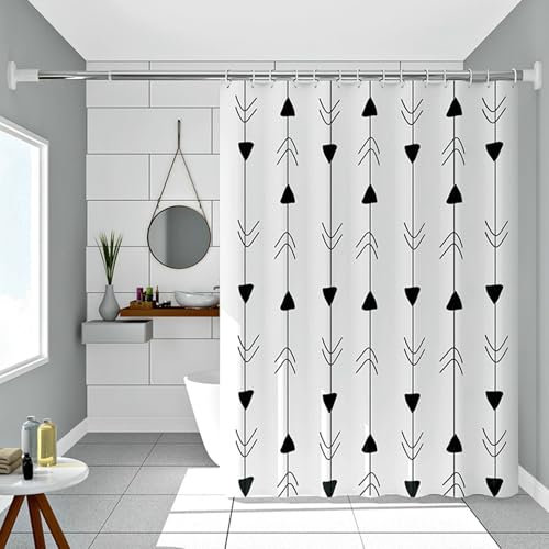 AMDXD Schwarz Weiß Duschvorhang Eckdusche, PEVA Badewanne Vorhang Schwarz Pfeil, Badezimmer Vorhänge mit Duschvorhangringen, 300x200CM