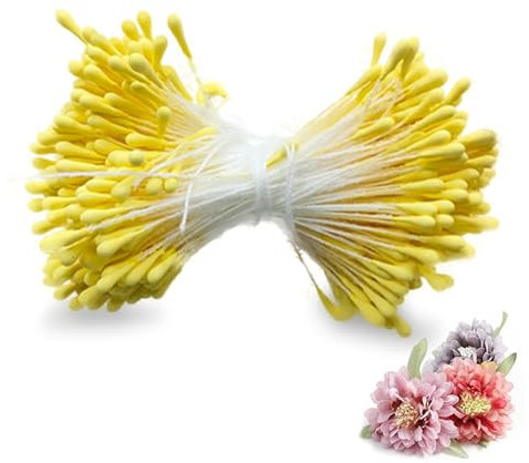 BSITSSS 380 Stück Künstliche Blumen-Staubblätter, Pfeifenreiniger Blumen Staubblatt Gelb mit Zwei Perlen Köpfen 2mm, Blütenstempel zum Basteln, Blumen Pfeifenreiniger für DIY Handwerksprojekt
