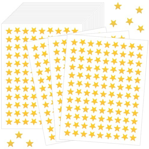 2160 Stück Goldene Sterne Aufkleber, 10 Bögen 0,7 mm Durchmesser Stern Sticker, Gold Glitzer Mini Sticker, für Lehrer, Studenten, Scrapbooking, DIY-Grußkarten (Golden)