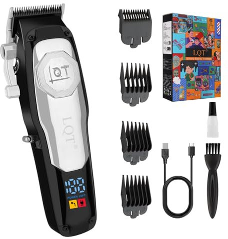 LQT Haarschneidemaschine Profi, Clipper Haarschneider, Langhaarschneider Herren - Schnurloser Barbier-Trimmer mit LED-Anzeige, wiederaufladbar - Geschenke für Männer, Ehemann, Vater（SLIVER）