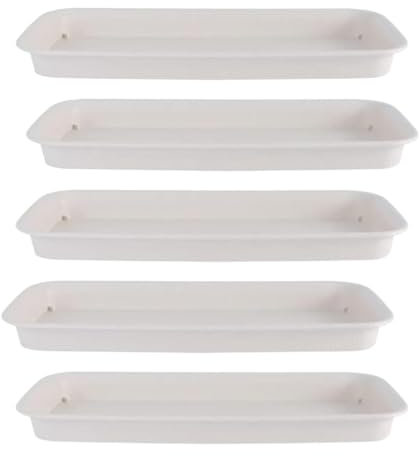 MagiDeal 5x Planter Saucer Trays Plant Drain Saucer, Sturdy, Rectangular Flower Pot Tray Plant Drip Trays for Windowsill, Office Shelf, White
