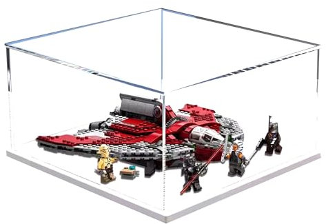 Acrylic Display Case, Compatible with Lego 75362 Jedi Shuttle Display Box kit,Dustproof, Transparent Display Case (Display Case Only, kit not Included) (White Base 3mm)