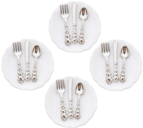 QIYUDUOLA Juego de vajilla en miniatura para casas de muñecas a escala 1/12 con platos y cubiertos