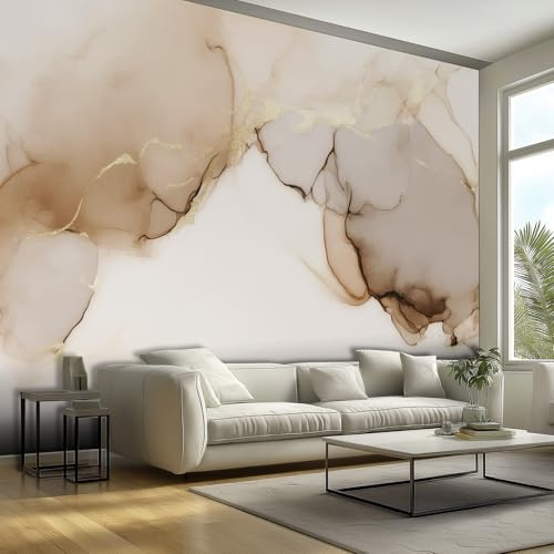 Générique Papier Peint Intissé Marbre Beige Effet Marbre 3D 400 x 280 cm Papier Peint Panoramique Grandes Poster Mural Photo pour Salon, Chambre, Décor Fond TV W124
