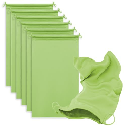 MtuxuYR Microfiber Bags with Drawstring – Soft Protective Pouch for Socks/Underwear,Travel Toiletries,Gym Laundry,Beach Swimwear,Watch,Bottle,Gloves,Hat,Scarf (6 Pack, Green, 11.8 x 15”)