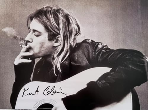 Dekoratives Wandposter Serie Sänger Prominente Kurt Cobain mit Gitarre Kunstdruck auf Karton 40 x 30 cm ohne Rahmen