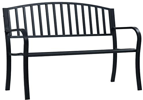 Gartenbank 125 cm, Schwarzer Stahl, Stilvoll und Langlebig, Gebogene Armlehnen, Wetterbeständige Gartenmöbel mit ästhetischem Design, für Ihren Wohnraum Im Freien (Schwarz)