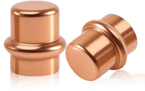 2 Stück Kupfer Pressfitting Stopfen, 15 mm Pressfitting Kappe | Press-Kappe für Trinkwasser & Heizungsanlagen, zum Verpressen V Kontur, Endkappe für Sanitär(Größe: V 15)