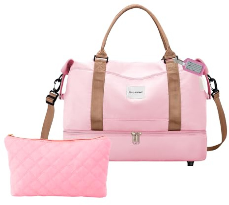 OnlyPrime Bolsa de Viaje Mujer 40x30x20 con Acceso USB – Bolso Cabina Avión, Deporte, Maternidad, Gimnasio o Fin de Semana. (Neceser Rosa)