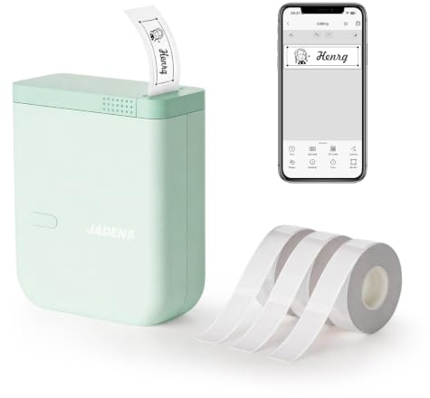 JADENS JD15 Étiqueteuse Bluetooth Thermique, Imprimante d'Étiquettes Portable avec 3 Rubans Inclus, Mini Imprimante pour Étiquette, pour Maison, École, Bureau et Cuisine(Vert)