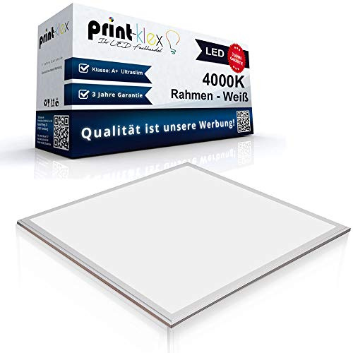 Print-Klex GmbH & Co.KG LED Panel Ultraslim 60 x 60cm Deckenlampe Einbaustrahler Lichtlampe 50 W 4500 Lumen 4000 K-Neutralweiß Weißerrahmen - Office Pro Serie