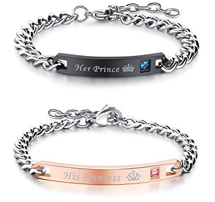 OIDEA Paar Armband aus Edelstahl: 2 Stück Partner Panzerkette Pärchen Armkette Armbänder mit Gravur Armreif Geschenk für Verliebte Damen Herren Paare Her Prince/His Princess