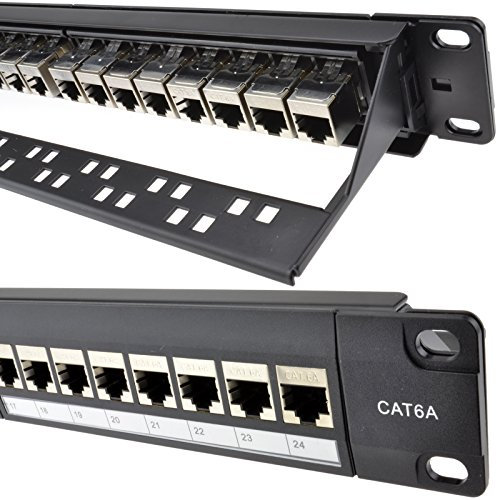 kenable 24 Port RJ45 CAT6A SHIELDED Through Coupler Patch Panel with Back Bar [Cat6A Shielded]