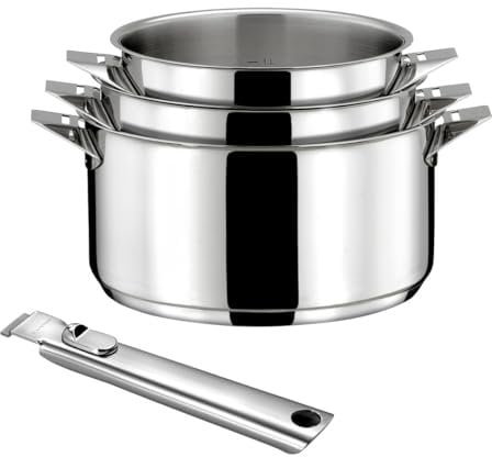 CUISINOX - Eclipse - Lot de 3 casseroles tout inox 16/18/20 cm (1.5L, 2L, 3L) et poignée inox - Fond encapsulé - Compatible tous feux dont induction - Acier Inoxydable 18/10 - Finition miroir