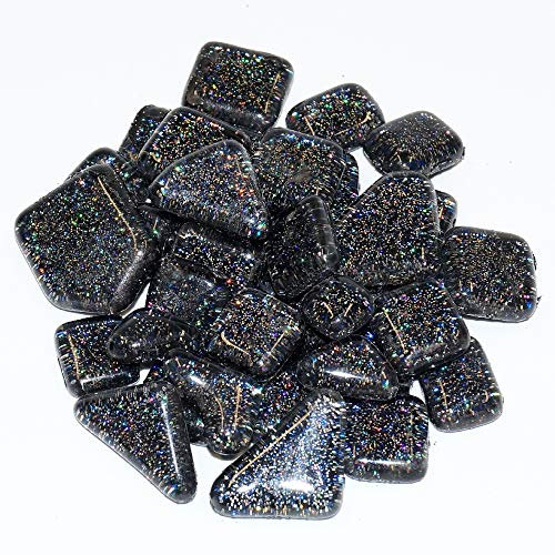 Unbekannt Soft-Glas Mosaiksteine Polygonal Glitter Inhalt 200 g, Farbe Schwarz-Glitter