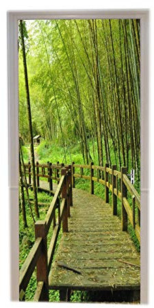 A.Monamour Adesivo Porta Autoadesiva Percorso Del Ponte Di Legno Verde Bosco Di Bambù Bosco Natura Paesaggio Vinile PVC Adesivi per Porte Interne 3D Pellicola Adesiva Poster Sticker Murale Decorazione