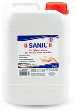 Fidea Sanil Gel Igienizzante Mani Professionale a Base Alcolica, Igiene Sicura e Profonda Senza Acqua, deterge a fondo la pelle - dermatologicamente testato (5 Litri)