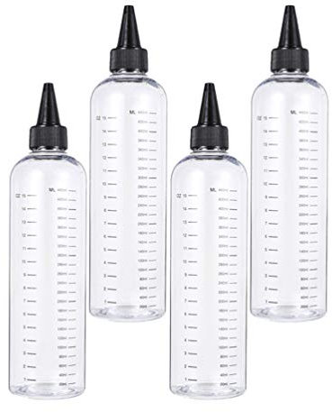 minkissy Ketchup Dispenser 4pcs 500ml Hair Dye Nozzle Bottle Hair Color Squeeze Bottle with Scale Ratio Measurement Refillable Empty Liquid Container for Hairdressing Oil Salon Sauce Containers