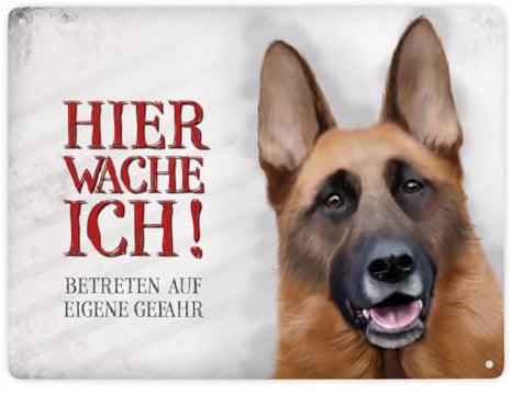 Betreten auf eigene Gefahr - Hier wache ich! Metallschild XXL mit Schäferhund Motiv