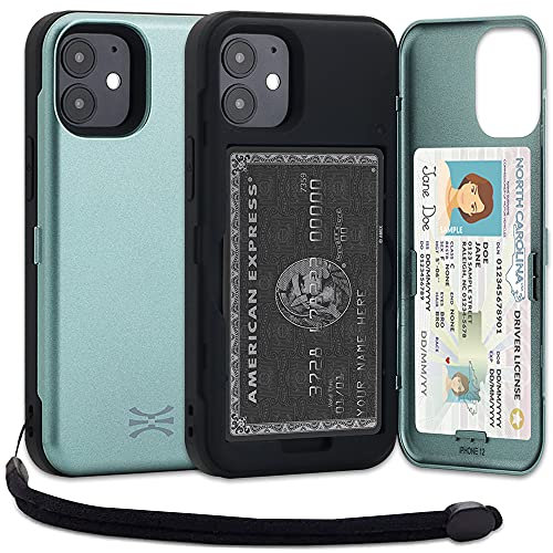 TORU CX PRO for iPhone 12 Mini Case Wallet | Protective Shockproof Heavy Duty Cover with Hidden Card Holder & Card Slot | Mirror & Wrist Strap Included - Green