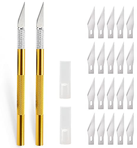 Ehdis 2 escalpelo manualidades, cutter profesional con 20 cuchillas, Cuchilo de tallar Manualidades Cuchillo para trabajos artesanales Cúter con Hobby, dorado