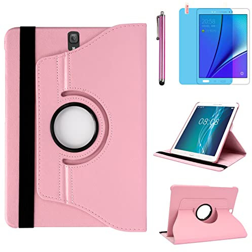 Étui Housse Coque pour Samsung Galaxy Tab S3 9.7 Pouces 2017 (SM-T820 SM-T825 SM-T827) - 360 degrés Rotation Full Protection Kickstand Case Cover,avec Un Stylo,Écran Film (Pink)