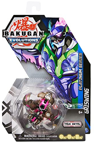 Bakugan Evolutions, Griswing, Platin Serie Echt Metall, 2 BakuCores und Figurenkarte, Spielzeug für Kinder, Jungen, ab 6 Jahren
