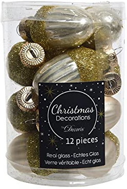 Christbaumschmuck Eicheln Glas 4cm x 12 Stück Weihnachtskugeln Perle/hellgold