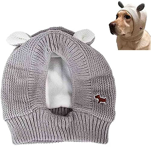 Cuffie Antirumore Per Cani,Orecchie silenziose per cani,Simpatici Cappelli per Cani Lavorati A Maglia con Orecchie,Cappuccio per Cani per Alleviare L'Ansia E Calmarsi,Orecchie da (grigio)