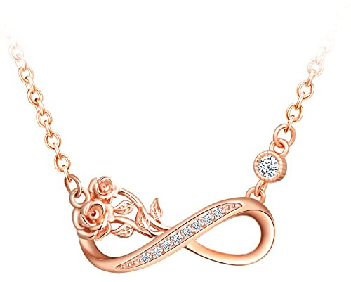 MicLee Damen Halskette 925 Sterling Silber Zirkonia Unendlichkeit Zeichen Rose Anhänger Kette mit Geschenkbeutel Super Geschenk für Mutter Freundin