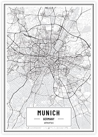 Petra Pan Städteposter München in schwarz-weiß · Wandbild mit Stadtplan · DIN A3 (29,7x42cm) · als Deko oder Geschenkidee · Var. D