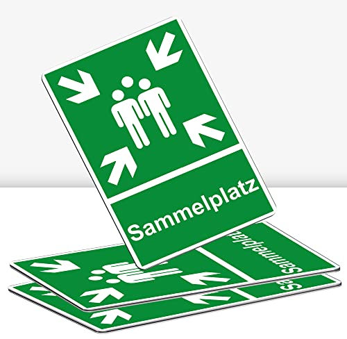 3 Stück XXL Sammelplatz Schild 30 x 40 cm Alu 3mm Alu-Dibond stabile Aluminiumverbundplatte Sammelstelle Sammelpunkt mit UV-Schutz von STROBO
