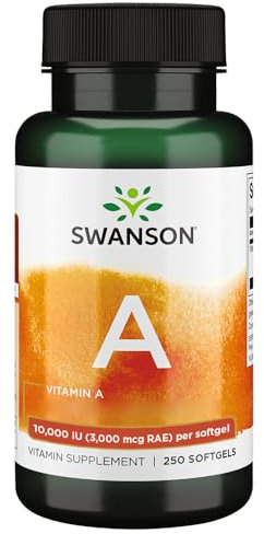 Swanson, Vitamine A 10.000IU (3.000mcg), avec Huile de Foie de Morue, 250 Capsules molles, Hautement Dosées, Testées en Laboratoire, Sans Soja, Sans Gluten, Sans OGM