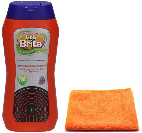 Hob Brite Hob Cleaner Lemon Sherbet (250 ML), Original Ceramic, Electric, Halogen and Induction Hob Cream Cleaner with Microfibre Cleaning Cloth - Packaging May Vary