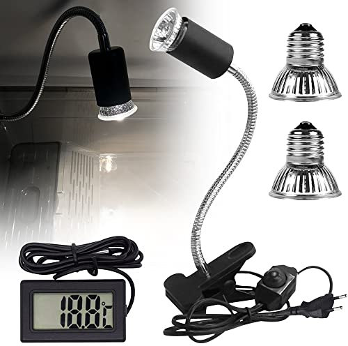 LUFEIS Lampada Riscaldante per Tartarughe, UVA UVB Lampada Riscaldante, Lampada Rettile e Anfibio con 3 Lampadine 25W, 50W, 75W, e 1 Termometro per Rettile, Anfibi, Tartaruga, Lucertola, Serpente
