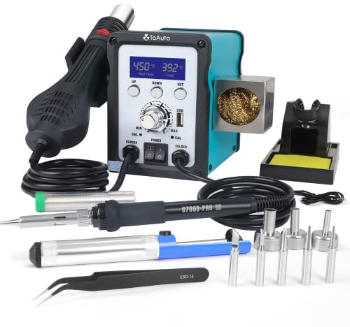 TOAUTO 8786D-Pro-V2 Soldering Station, 2 in 1 Soldering Iron Hot Air Gun Rework Station Kit with °F /°C Conversion