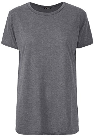 Womens Cap Short Sleeve Round Scoop Neck Plain T-shirt Fitted Tee Top Uk 8-26 (Dark Grey, 12-14)