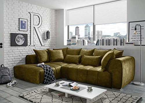 Froschkönig24 Adamo Ecksofa 320 x 197 cm Polstergarnitur Couch Sofa Olive